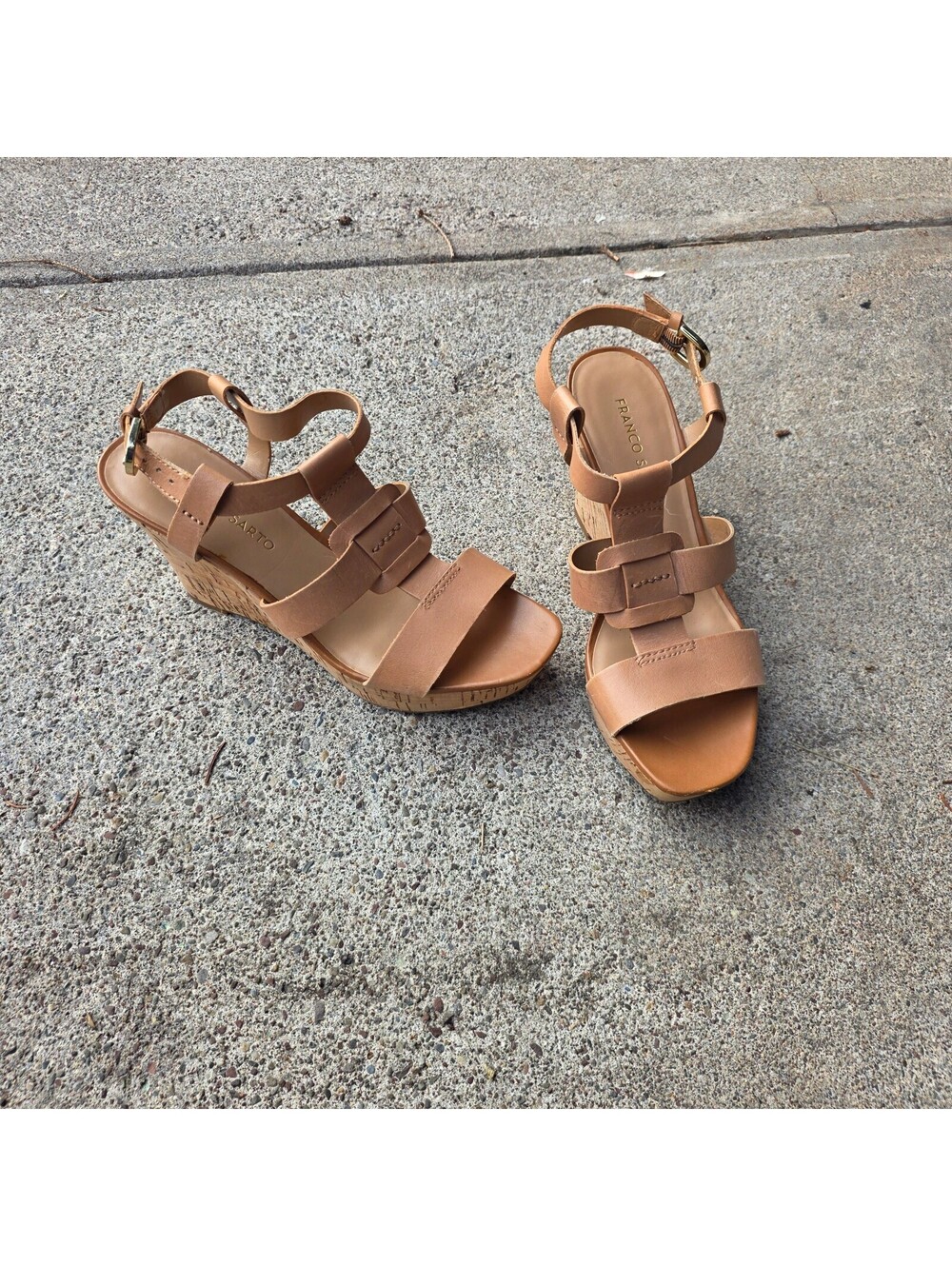 Franco Sarto Brown Leather Wedge Heels Boho Sandal sz 8 US